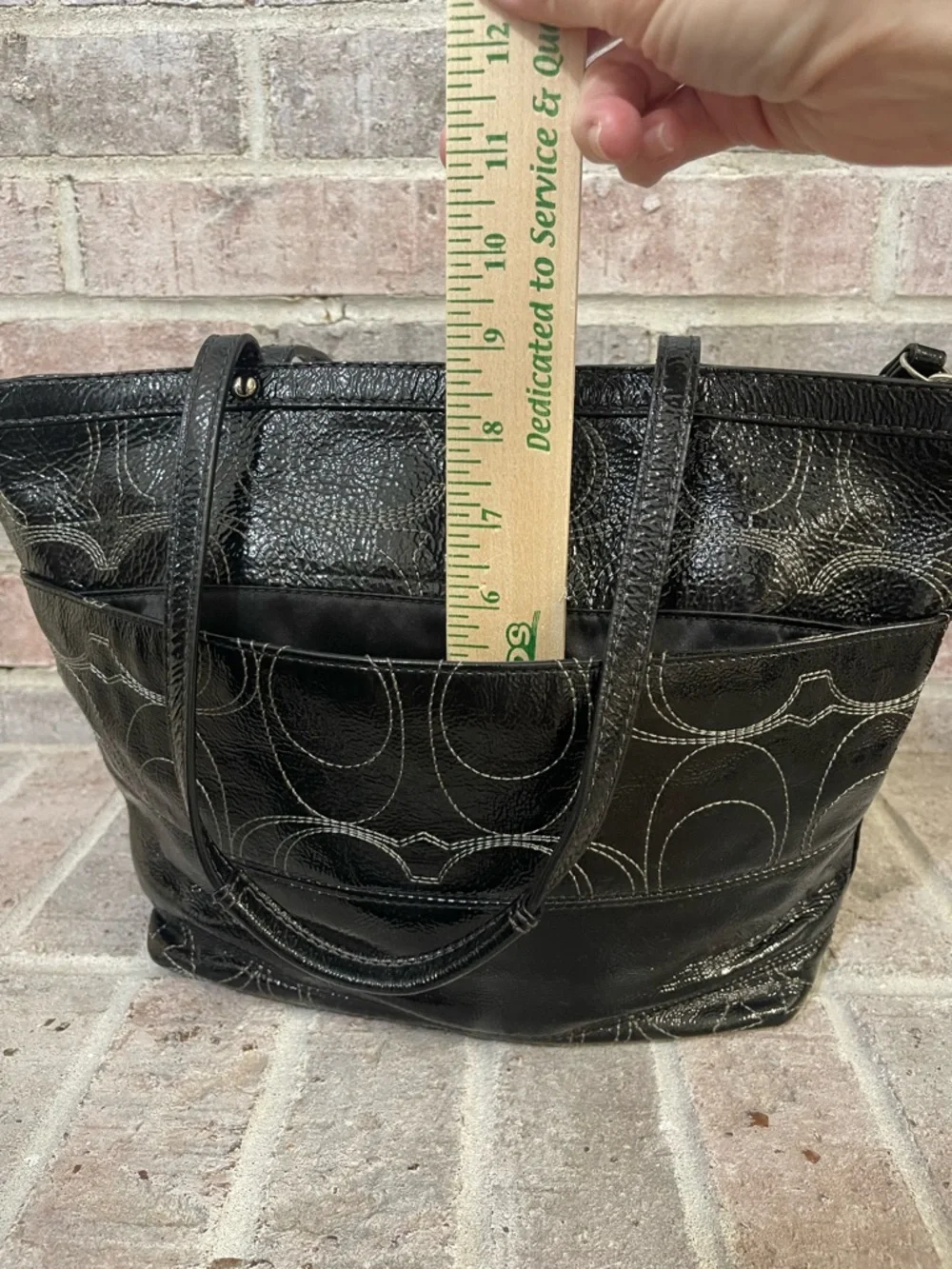Coach Black Patent Signature Circle Tote - Picture 7 of 11
